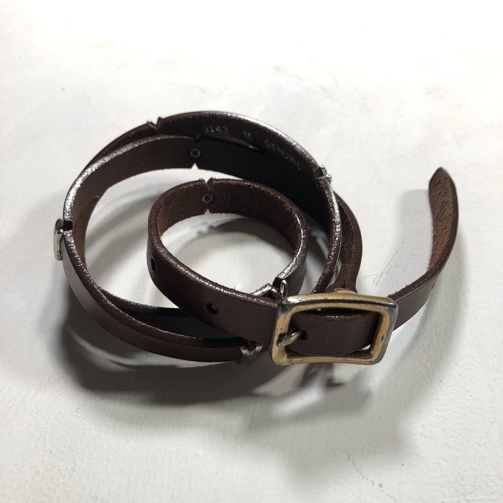 The Ritz Belt Ladies Medium Brown Leather Holes “28- 32” Width 0.5” Silver Trim